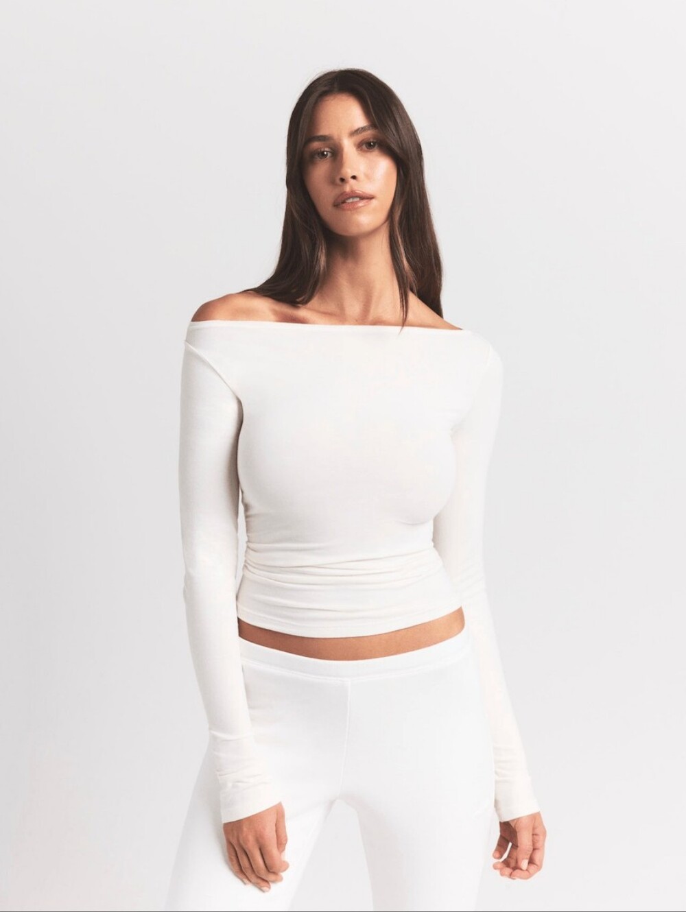 Skims Cotton Jersey Long Sleeve Boat Neck TP-LSL-11209W Marble Size Small